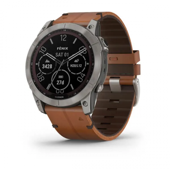 Garmin fēnix® 7X Sapphire Solar, Titanium with Chestnut Leather Band